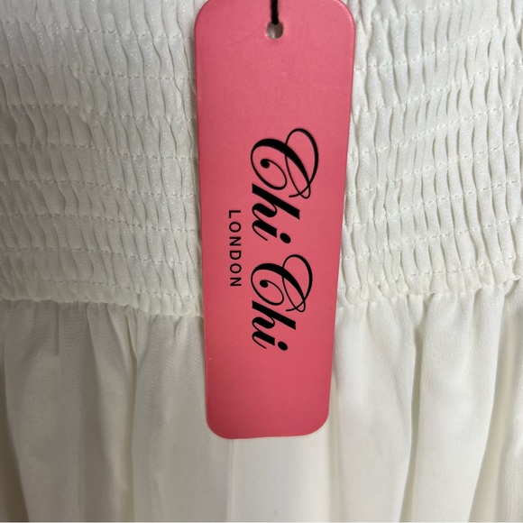 Chi Chi London Embroidered Mini Dress Women’s 6 White Chiffon Black Beaded NEW - Picture 5 of 11